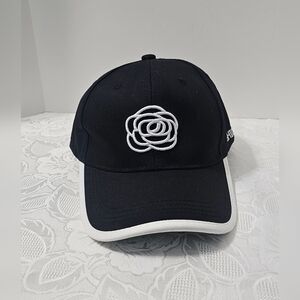 New Trendy Women's Black Adjustable Cap With Camellia Embroidery